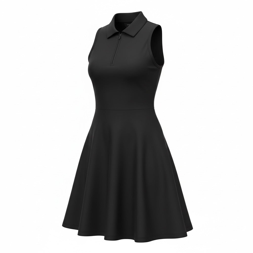 TRAVIS MATHEW MOVEKNIT ZIP DRESS L (BLACK)